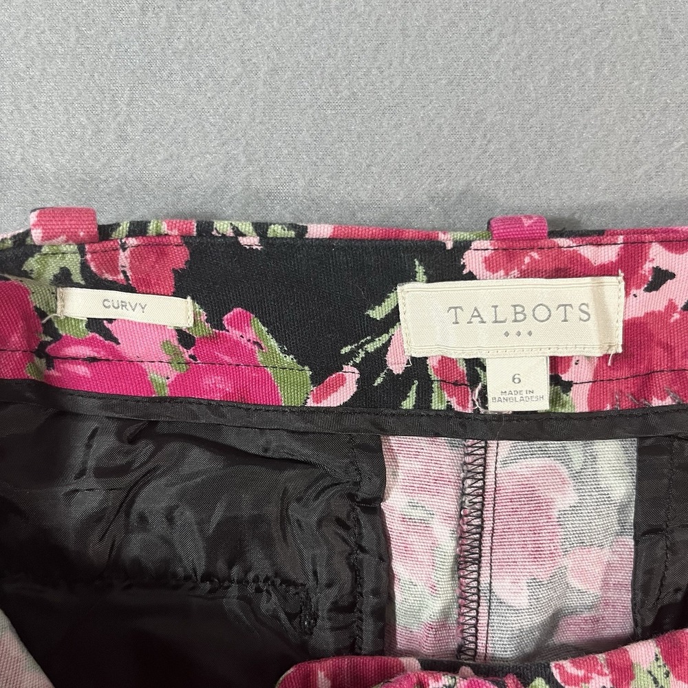 Talbots Ankle Pants Womens‎ Heritage Size 6 Curvy Black Floral Denim Pink Black - Picture 10 of 12